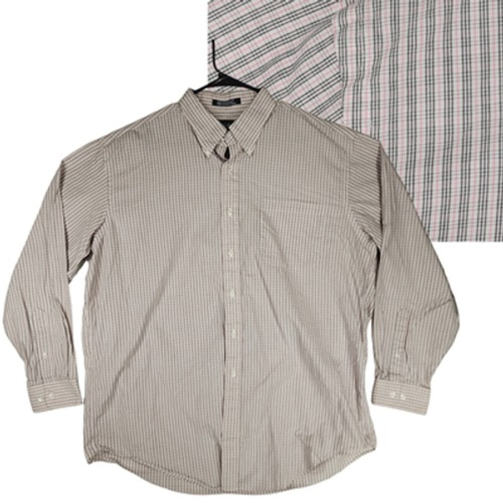 Nautica 17 34-35 Mens Button Down Shirt Stripe Plaid White Red Black 100% Cotton